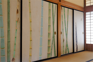 Japanischer Raumteiler mit Bambus-Motiv